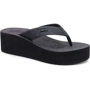🆕 Black Vegan Leather Platform Flip Flops Dressy Summer Sandals Arch Support